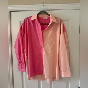 Pink Lily Oversized Color Block Button Down